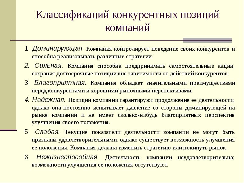 Позиция компании