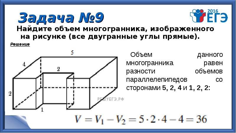 13 найдите объем многогранника изображенного на рисунке все двугранные углы прямые