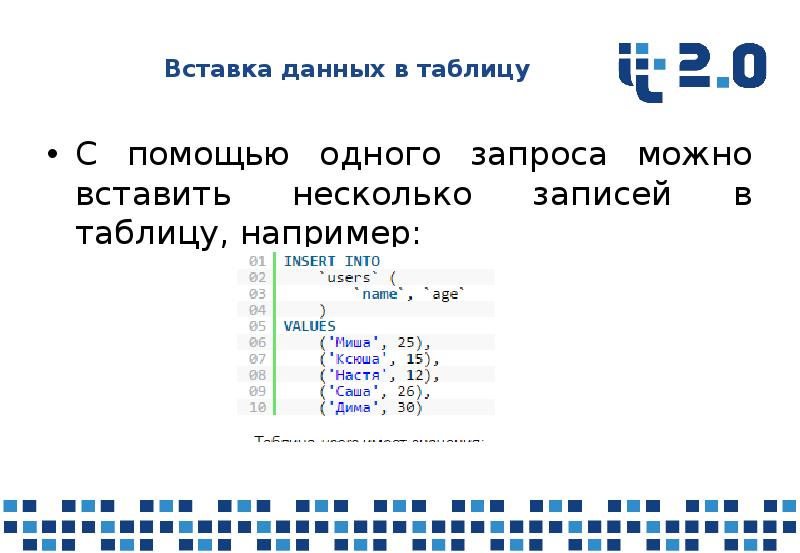 Вставить информацию