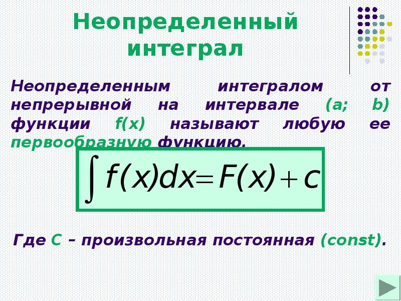 Неопределенный интеграл презентация