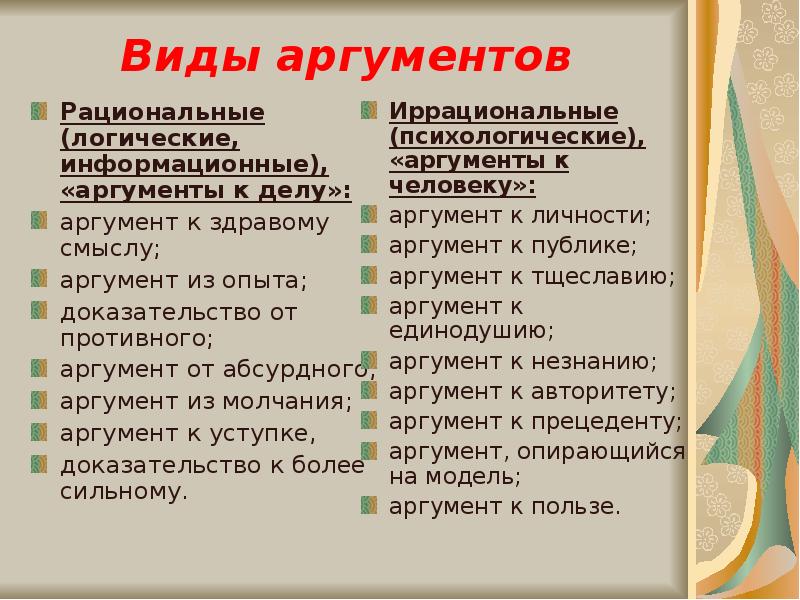 Виды аргументов