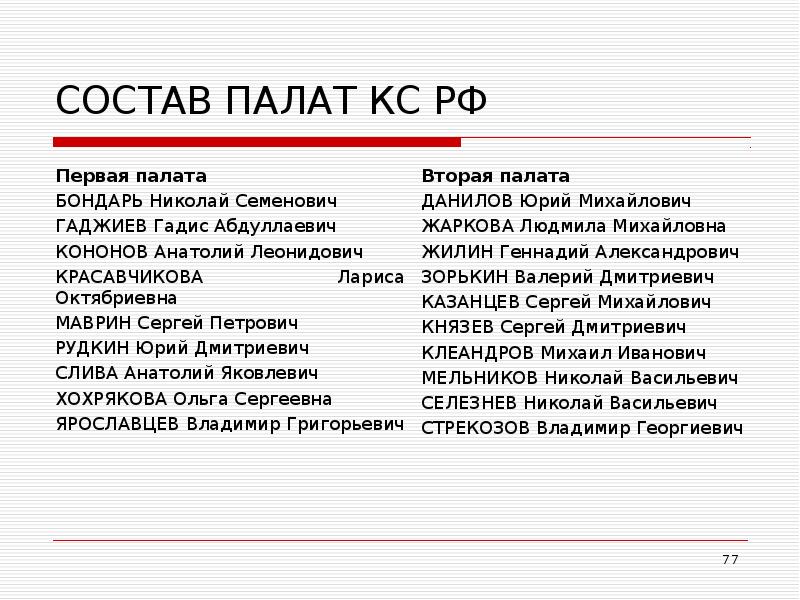 СОСТАВ ПАЛАТ КС РФ