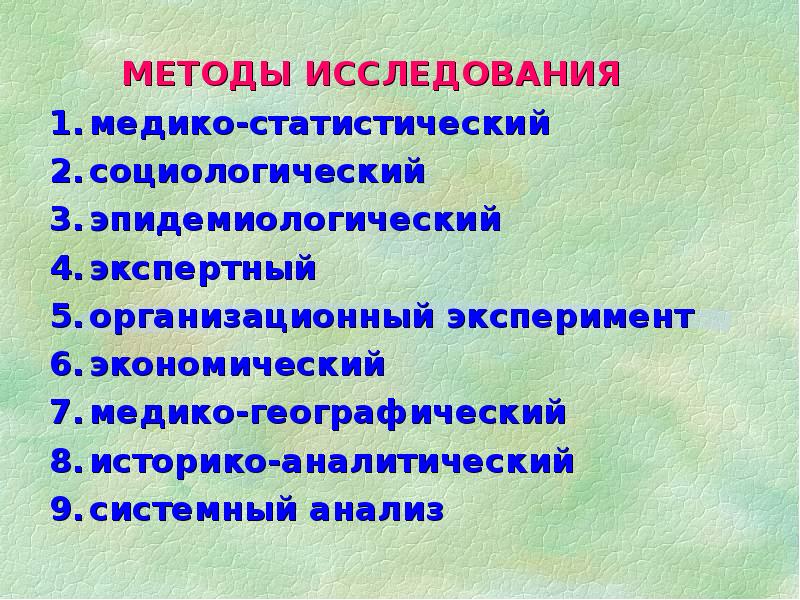 Назовите метод исследования