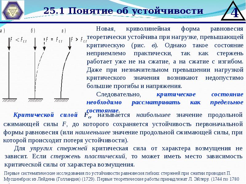 Какие значения имеет понятие. Понятие об устойчивости формы сжатых стержней. Устойчивость сжатых стержней устойчивость упругого равновесия. Устойчивость продольно сжатых стержней. Устойчивость сжатых стержней критическая сила.