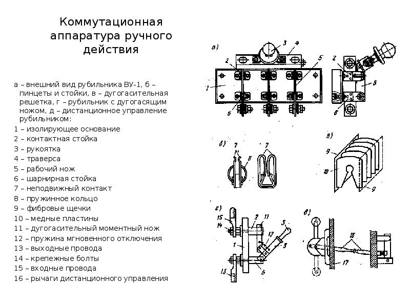 Аппаратура устройство. Коммутационная аппаратура на схеме. Пускорегулирующая аппаратура ручного управления схема. Конструкция коммутационных аппаратов схема. Рубильник составные части.