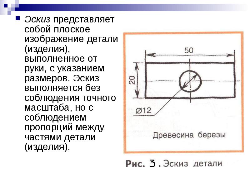 Изображение детали выполненное от руки с указанием размеров