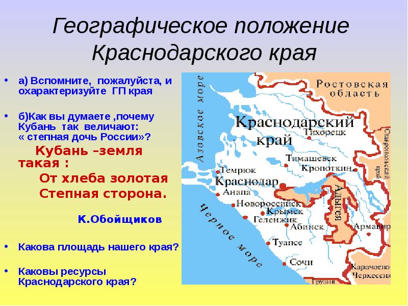 Положение краснодарского края