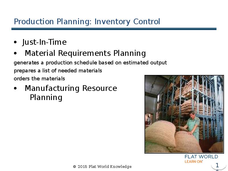 Production Planning: Inventory Control Just-In-Time  Material Requirements Planning generates a