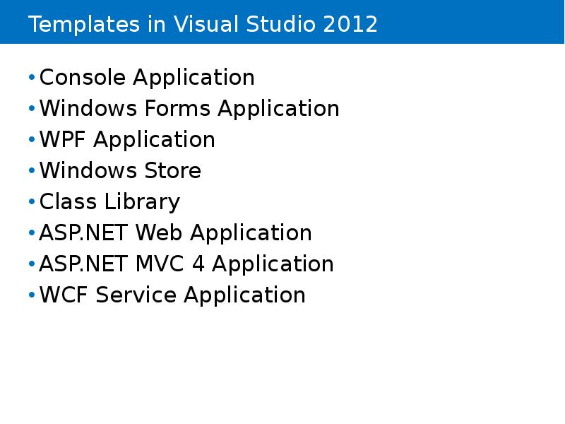 Templates in Visual Studio 2012 Templates in Visual Studio 2012