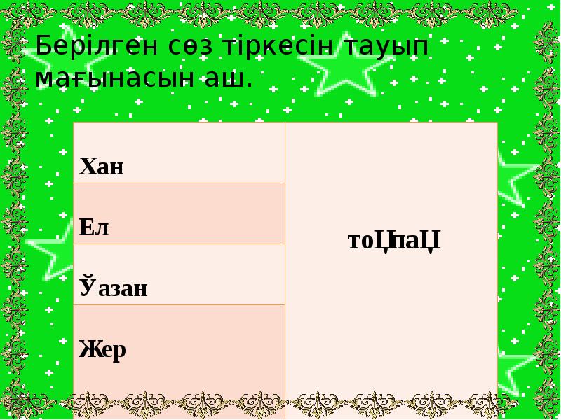 Берілген сөз тіркесін тауып мағынасын аш. Берілген сөз тіркесін тауып мағынасын аш.