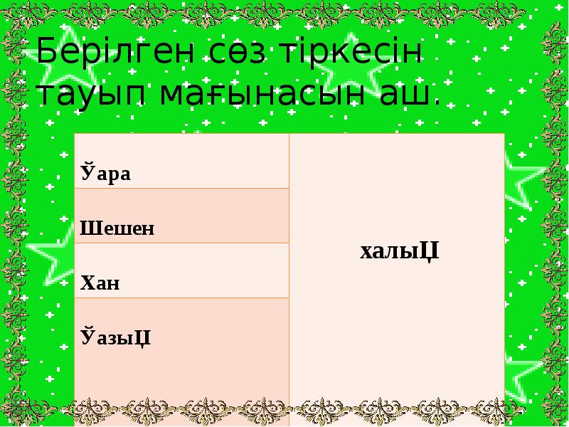 Берілген сөз тіркесін тауып мағынасын аш. Берілген сөз тіркесін тауып мағынасын аш.