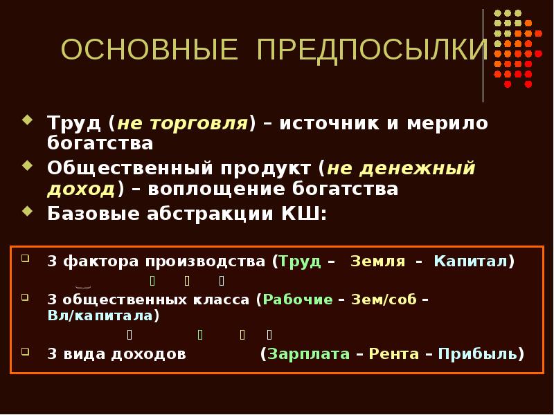 Источники торговли. Внешняя торговля как источник богатства. Общественный продукт Общественное богатство. Базовые Абстракции Смита. Базовые Абстракции КШ.