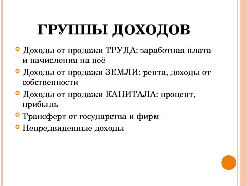 Группы доходов. Рентные доходы домашнего хозяйства. Собственность и доходы от нее. Рента прибыль заработная плата.