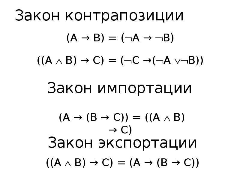Закон контрапозиции (А → В) = (А → В) ((А 
