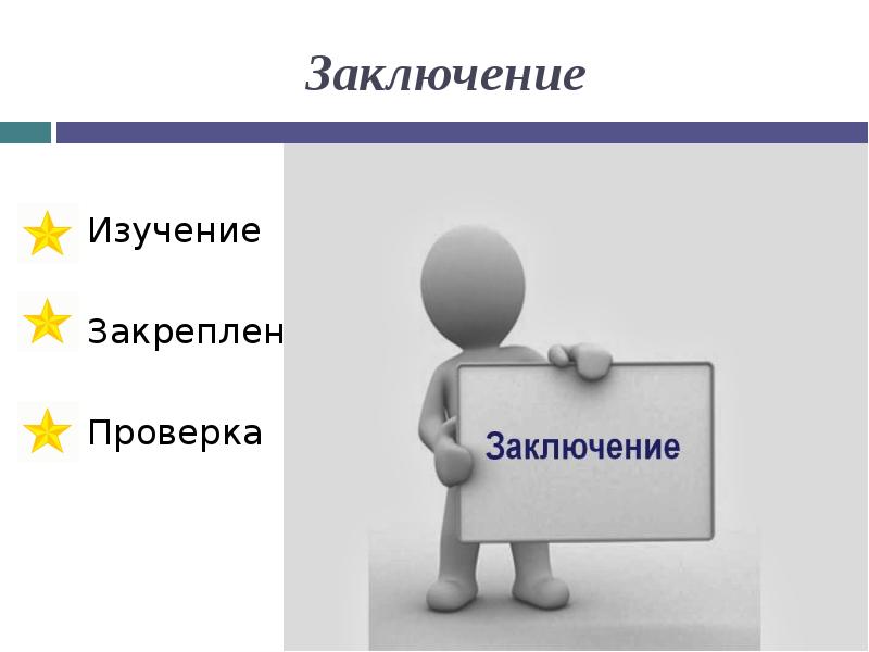 Проверка исследования. Заключение в изучении дисциплины. Повторение, изучение, закрепление, контроль картинки. Выводы изучения ЭБС. Проверка закрепления.