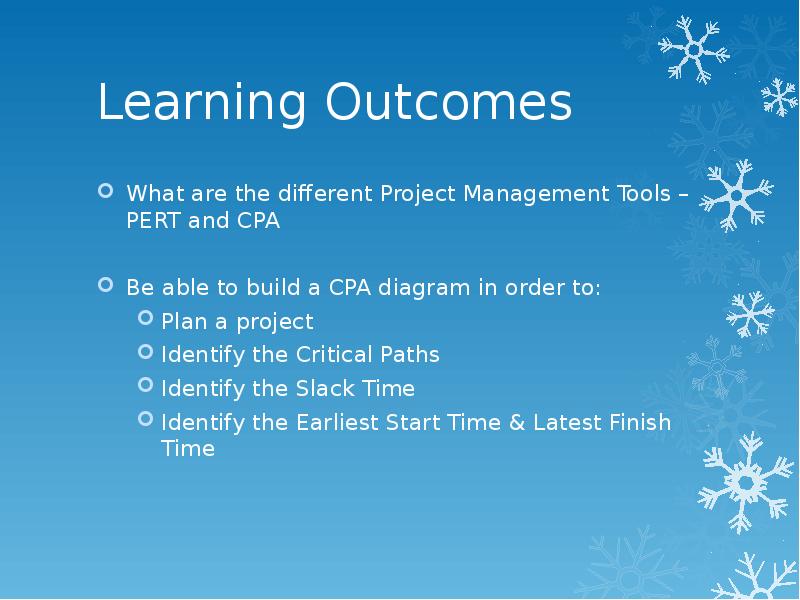 Learning Outcomes
What are the different Project Management Tools – PERT Learning Outcomes
What are the different Project Management Tools – PERT