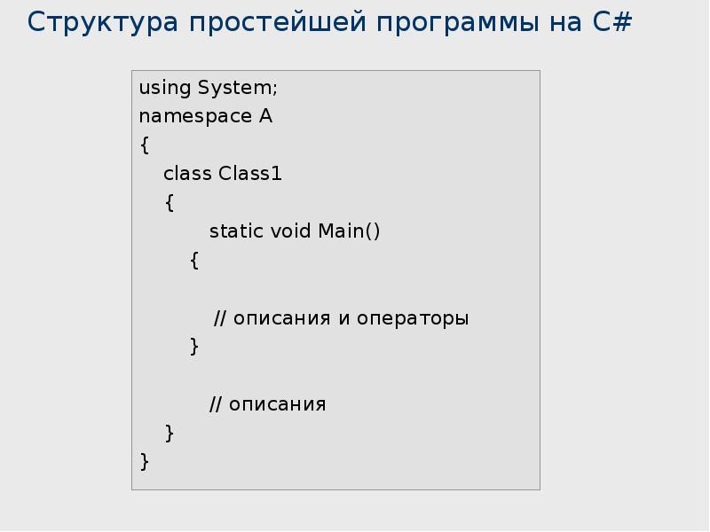 Структура класса c. Структура программы на языке c#. Язык программирования си структура программы. Структура программы си Шарп. Структура программы на языке программирования с#.