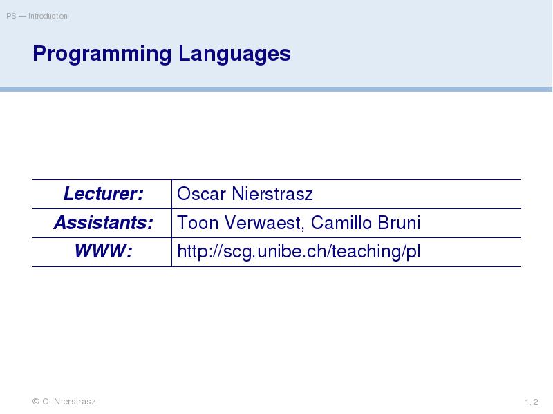 Programming Languages Programming Languages
