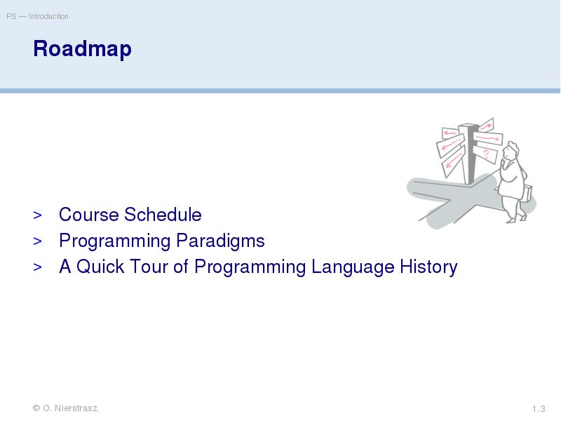 Roadmap
Course Schedule
Programming Paradigms
A Quick Tour of Programming Language Roadmap
Course Schedule
Programming Paradigms
A Quick Tour of Programming Language