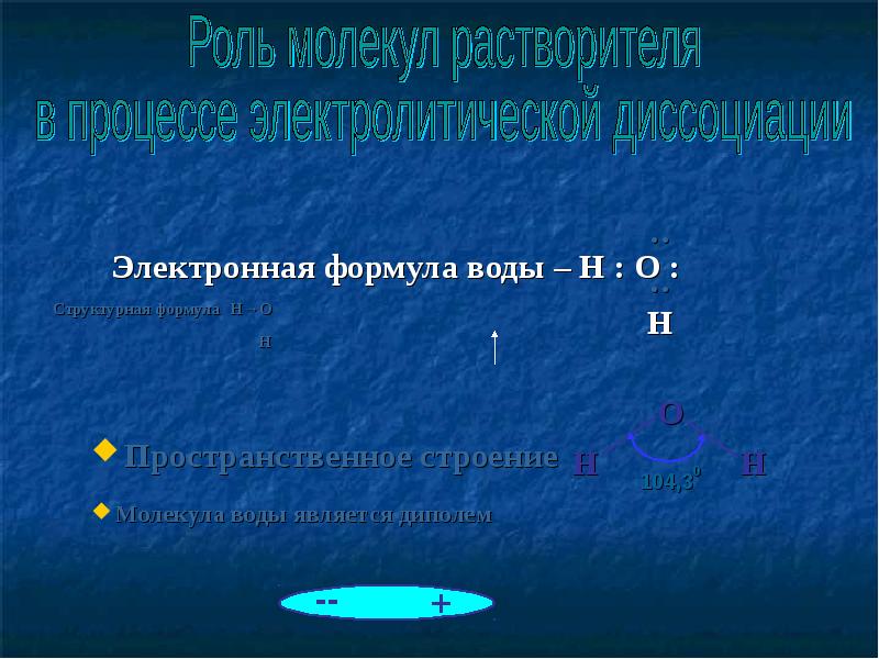 Контрольная работа теория электролитической диссоциации. Теория электролитической диссоциации лекция. Роль растворителя в процессе электролитической диссоциации. Электронная формула воды.