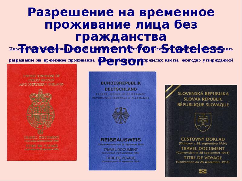 Виды документов подтверждающих гражданство. Лицо без гражданства. Разрешение на временное проживание.