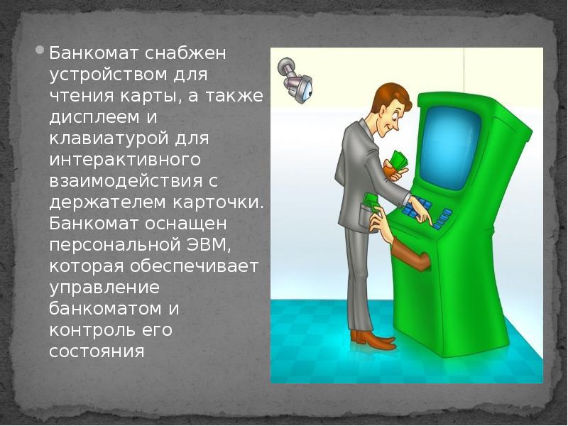 Финансовая грамотность банкомат. Взаимодействие с банкоматом. Банкомат для презентации. Банковская карта для презентации. Слайд история банкомата.