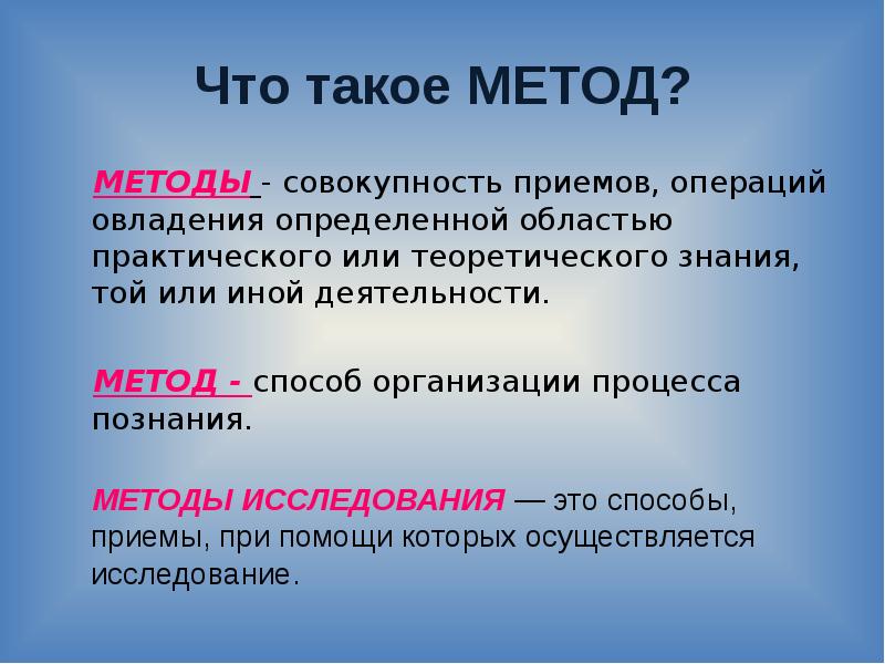 Совокупность приемов и индивидуальных методов. Метод. Способ. Метод и методика. Методология статьи.