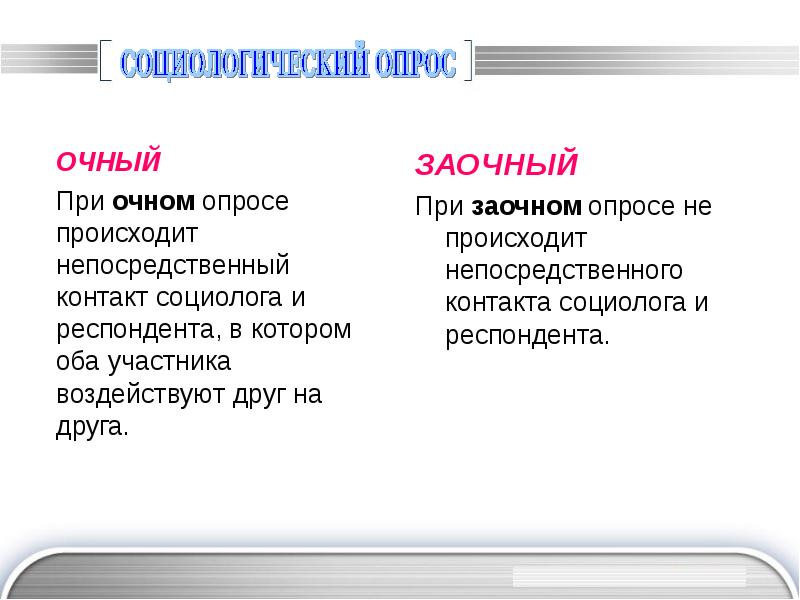 Проводимая по определенному плану беседа предполагающая прямой контакт интервьюера с респондентом