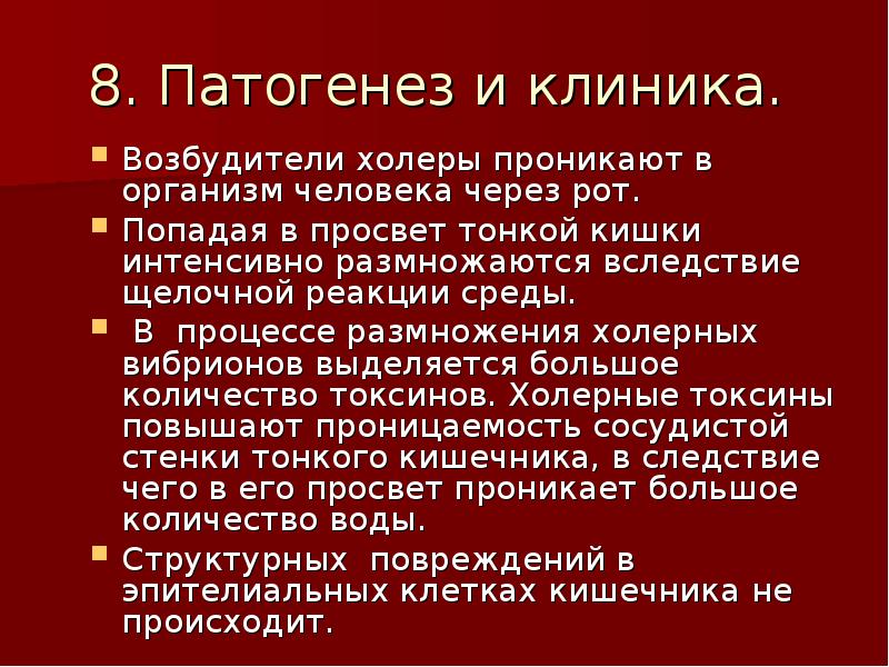 Схема патогенеза холеры