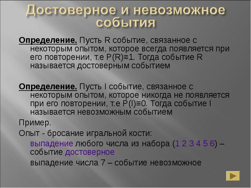 Событие это определение. Достоверные и невозможные события. Определение достоверного события. Достоверное событие и невозможное событие. Определение невозможного события.