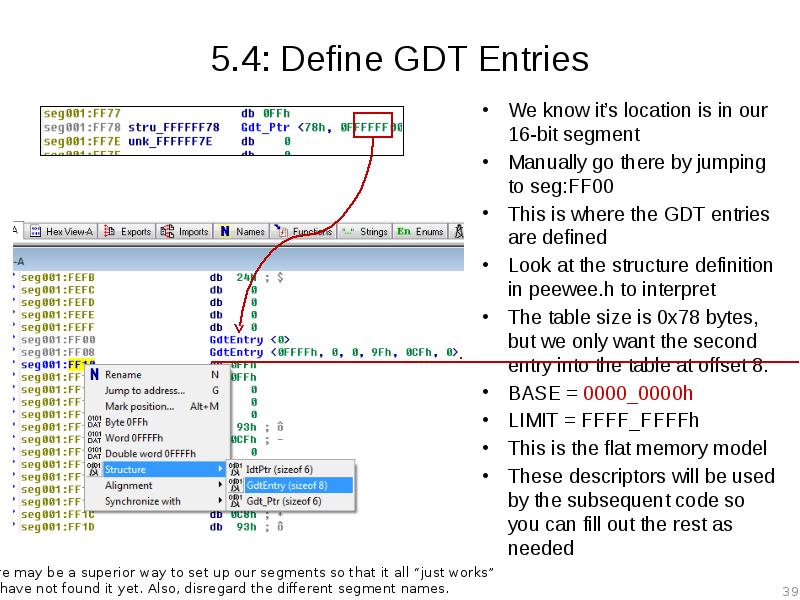 5.4: Define GDT Entries We know it’s location is in our