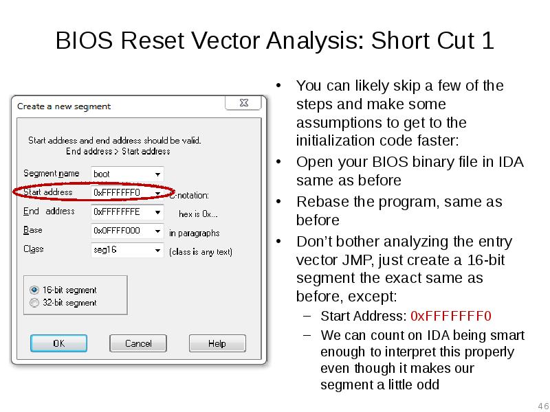 BIOS Reset Vector Analysis: Short Cut 1 You can likely skip