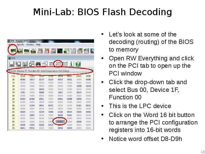 Mini-Lab: BIOS Flash Decoding Let’s look at some of the decoding