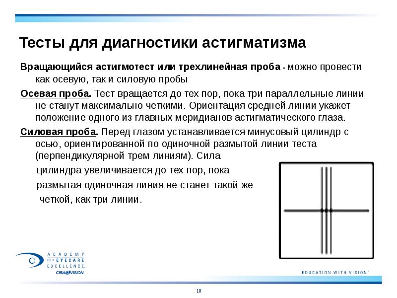 Тесты для диагностики астигматизма
Вращающийся астигмотест или трехлинейная проба - можно Тесты для диагностики астигматизма
Вращающийся астигмотест или трехлинейная проба - можно