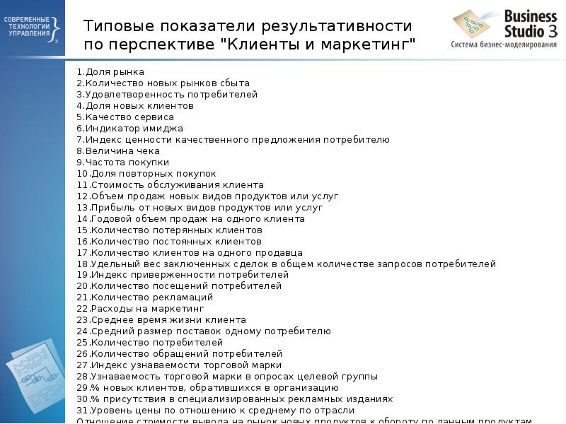 Типовые показатели результативности по перспективе 