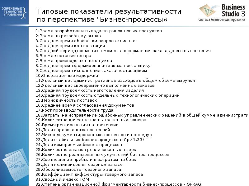 Типовые показатели результативности по перспективе 