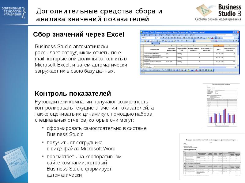 Дополнительные средства сбора и анализа значений показателей