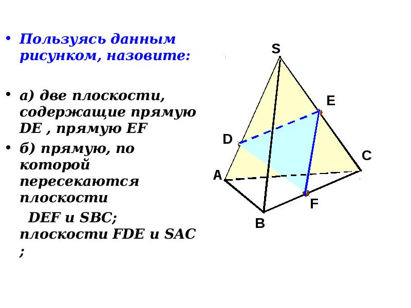 Пользуясь данным рисунка назовите две плоскости