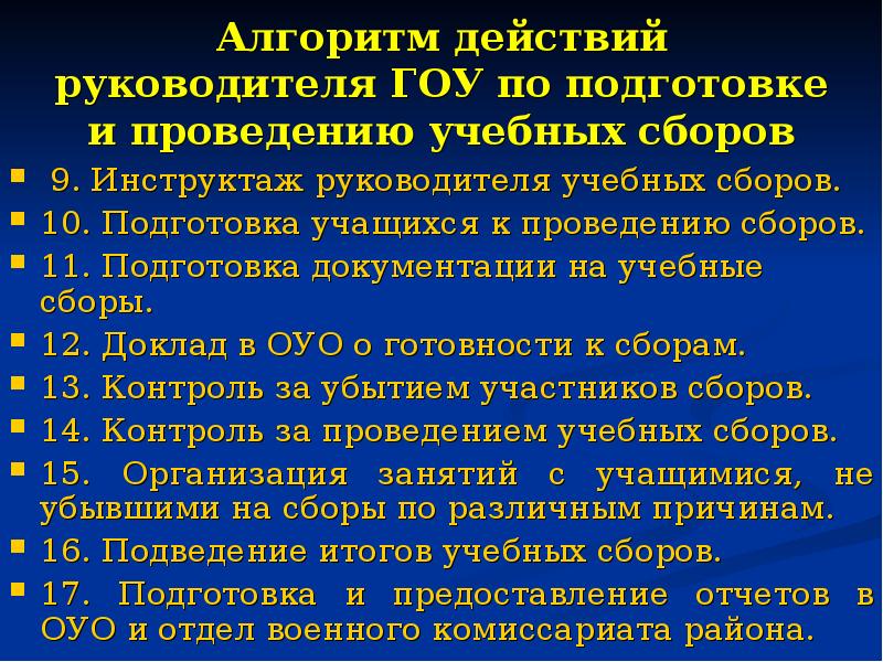 Проведение сборов. Учебный план проведения пятидневных учебных сборов. Доклад по проведению сборов с юношами 10 классов. Документы по проведению пятидневных учебных сборов в 2020. Оценка результатов проведения пятидневных учебных сборов.