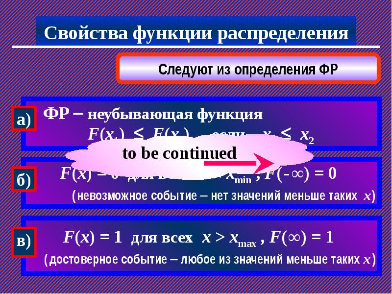 Функция continue. Функция распределения неубывающая функция. Свойства функции распределения. Распределение для презентации. Верное свойство для функции распределения.