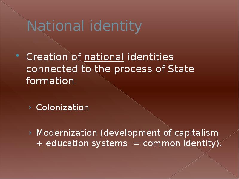 National Identity. Comparative Politics. Sport and National Identities. State formation