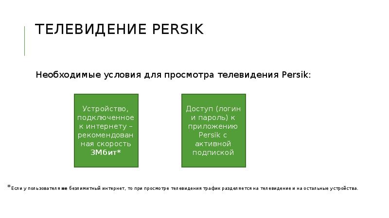 телевидение Persik Необходимые условия для просмотра телевидения Persik: