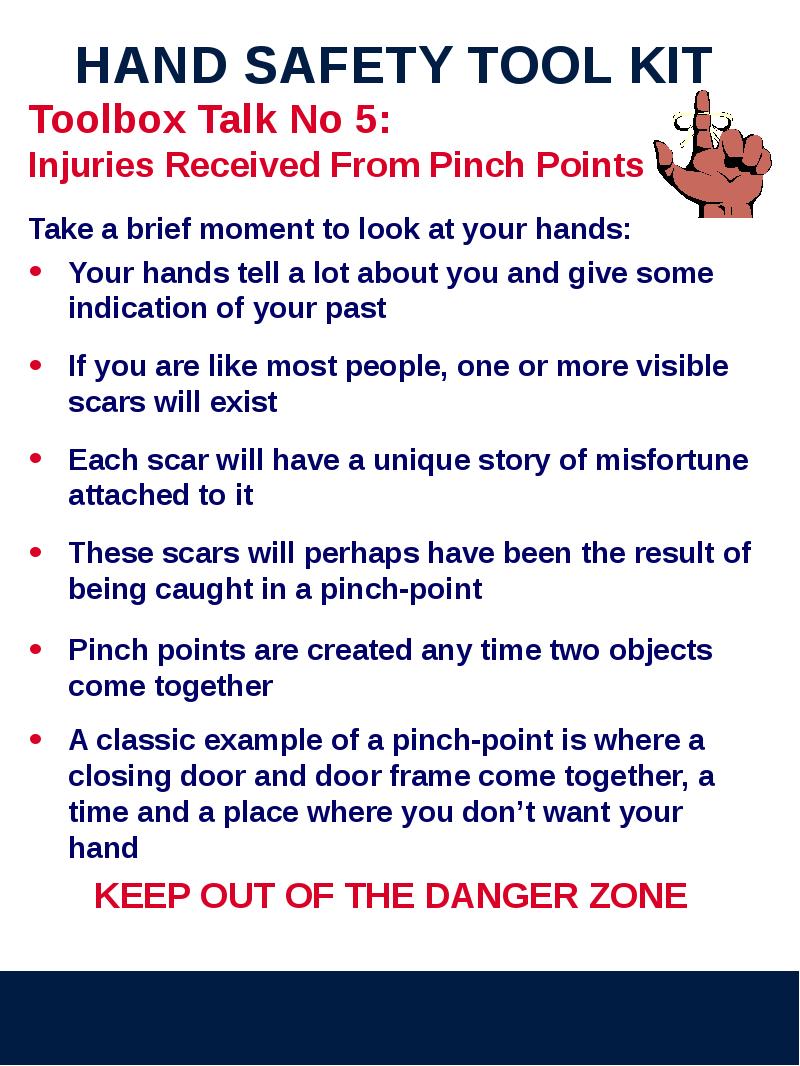 Take your point. Hand Safety. Toolbox talk. Pinch point.