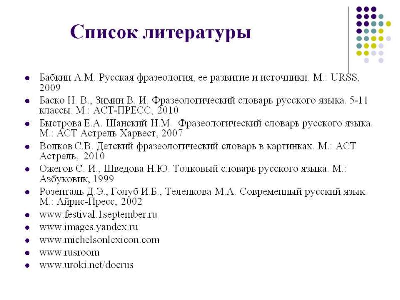 Список источников для презентации