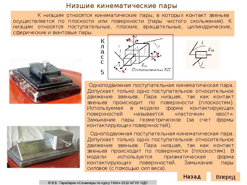 Низшие пары. Геометрическое и силовое замыкание кинематических пар. Силовое замыкание необходимо для кинематических пар. Высшие и низшие кинематические пары. Поступательные кинематические пары.