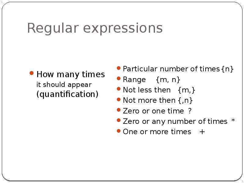 Regular expressions. REGEXP Performance. Regular expression Pocket reference. Should appear