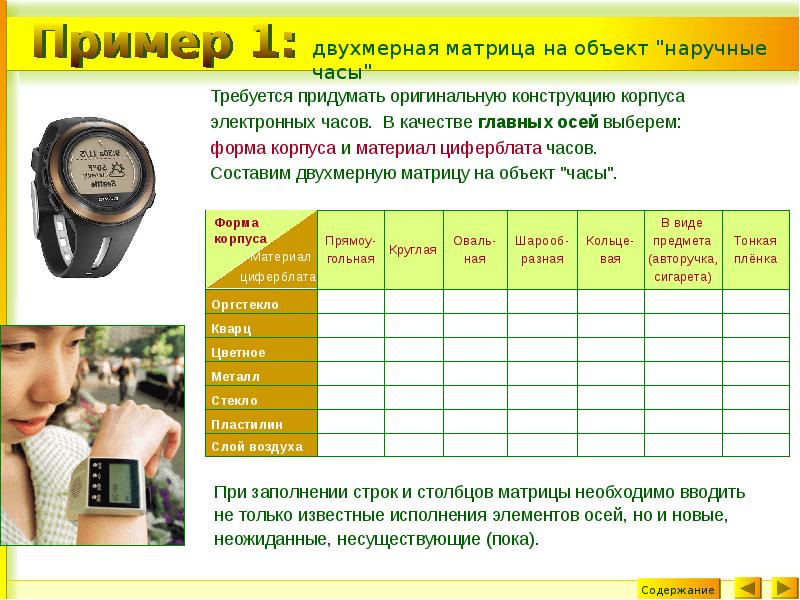 Содержание пока. Морфологическая матрица часов. Двумерная матрица на объект наручные часы. Морфологическая матрица часы будущего. Морфологическая матрица часы пример.