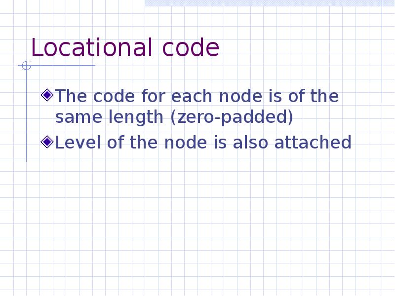 Locational code The code for each node is of the same