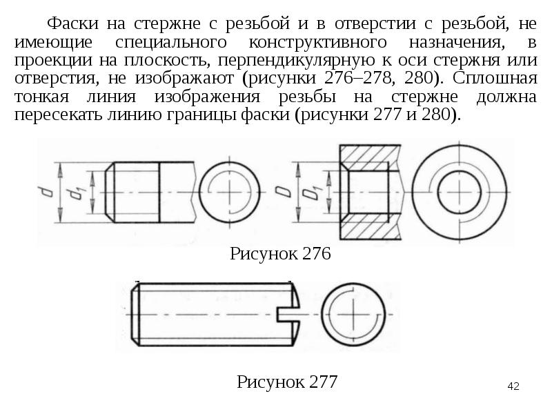 На разрезах резьбового соединения в изображении на плоскости