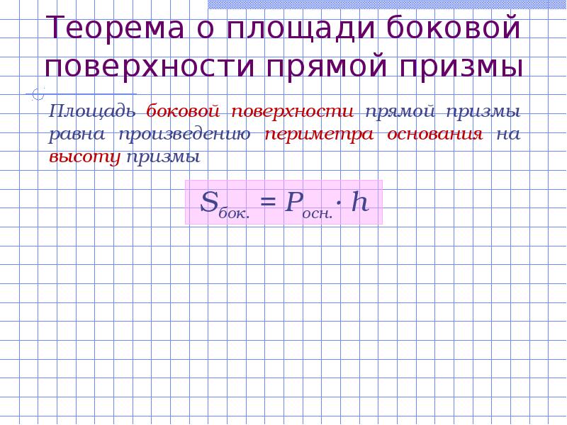 Площадь поверхности прямой призмы